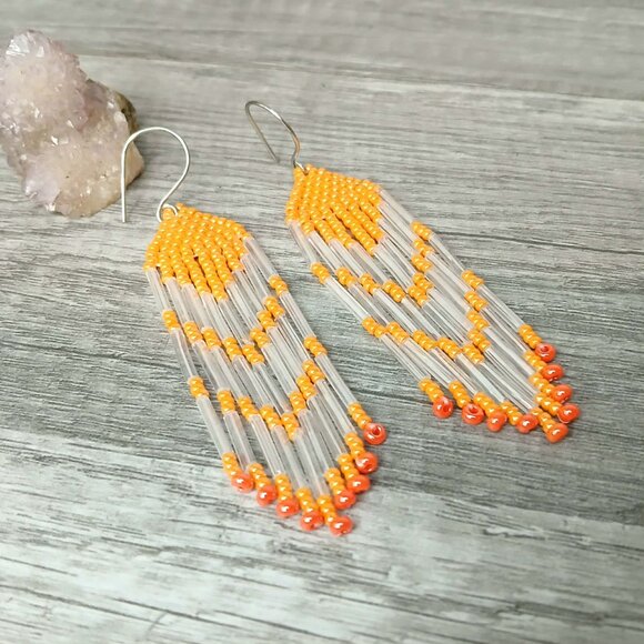 Boho Chic Beaded Fringe Cascade Dangle Earrings, 3.5" - Picture 3 of 4
